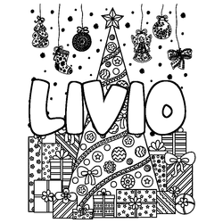 Coloraci&oacute;n del nombre LIVIO - decorado &aacute;rbol de Navidad y regalos