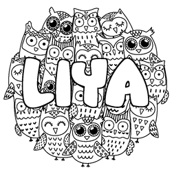 Coloraci&oacute;n del nombre LIYA - decorado b&uacute;hos