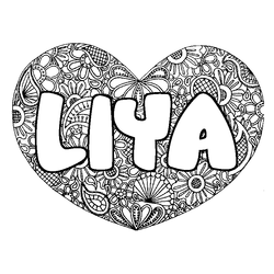 Coloraci&oacute;n del nombre LIYA - decorado mandala de coraz&oacute;n