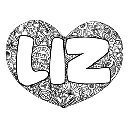 Coloraci&oacute;n del nombre LIZ - decorado mandala de coraz&oacute;n