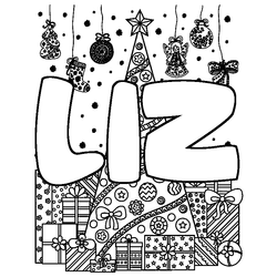 Coloraci&oacute;n del nombre LIZ - decorado &aacute;rbol de Navidad y regalos