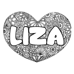 Coloraci&oacute;n del nombre LIZA - decorado mandala de coraz&oacute;n