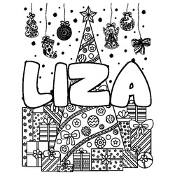 Coloraci&oacute;n del nombre LIZA - decorado &aacute;rbol de Navidad y regalos
