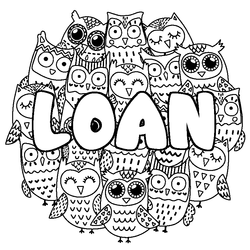 Coloraci&oacute;n del nombre LOAN - decorado b&uacute;hos