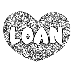 Coloraci&oacute;n del nombre LOAN - decorado mandala de coraz&oacute;n