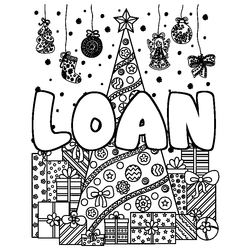 Coloraci&oacute;n del nombre LOAN - decorado &aacute;rbol de Navidad y regalos