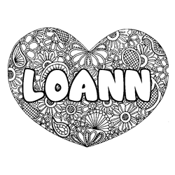 Coloraci&oacute;n del nombre LOANN - decorado mandala de coraz&oacute;n