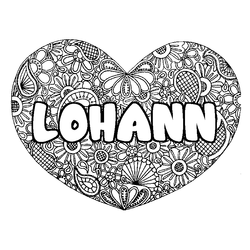 Coloraci&oacute;n del nombre LOHANN - decorado mandala de coraz&oacute;n