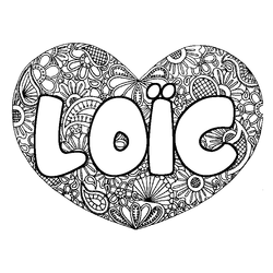 Coloraci&oacute;n del nombre LO&Iuml;C - decorado mandala de coraz&oacute;n