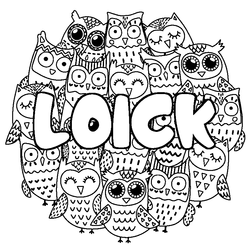 Coloraci&oacute;n del nombre LOICK - decorado b&uacute;hos