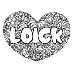 Coloraci&oacute;n del nombre LOICK - decorado mandala de coraz&oacute;n