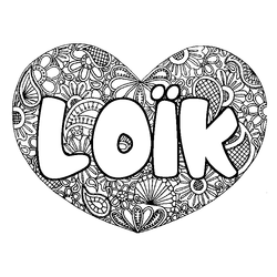 Coloraci&oacute;n del nombre LO&Iuml;K - decorado mandala de coraz&oacute;n