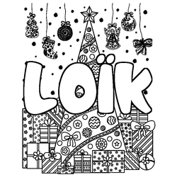 Coloraci&oacute;n del nombre LO&Iuml;K - decorado &aacute;rbol de Navidad y regalos