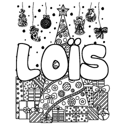 Coloraci&oacute;n del nombre LO&Iuml;S - decorado &aacute;rbol de Navidad y regalos