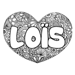 Coloraci&oacute;n del nombre LO&Iuml;S - decorado mandala de coraz&oacute;n