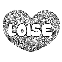 Coloraci&oacute;n del nombre LOISE - decorado mandala de coraz&oacute;n