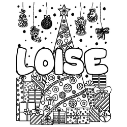 Coloraci&oacute;n del nombre LOISE - decorado &aacute;rbol de Navidad y regalos