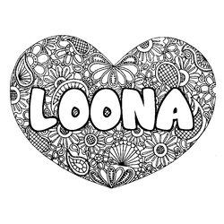 Coloraci&oacute;n del nombre LOONA - decorado mandala de coraz&oacute;n