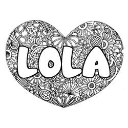 Coloraci&oacute;n del nombre LOLA - decorado mandala de coraz&oacute;n