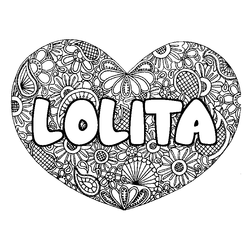 Coloraci&oacute;n del nombre LOLITA - decorado mandala de coraz&oacute;n