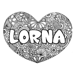 Coloraci&oacute;n del nombre LORNA - decorado mandala de coraz&oacute;n