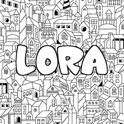 Coloraci&oacute;n del nombre LORA - decorado ciudad