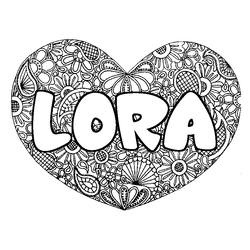 Coloraci&oacute;n del nombre LORA - decorado mandala de coraz&oacute;n