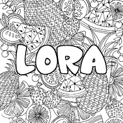 Coloraci&oacute;n del nombre LORA - decorado mandala de frutas