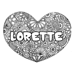 Coloraci&oacute;n del nombre LORETTE - decorado mandala de coraz&oacute;n