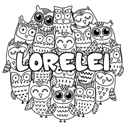 Coloraci&oacute;n del nombre LORELEI - decorado b&uacute;hos