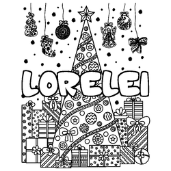 Coloraci&oacute;n del nombre LORELEI - decorado &aacute;rbol de Navidad y regalos