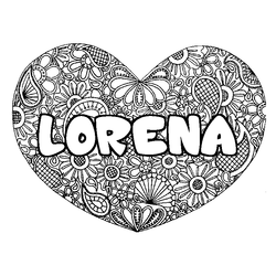 Coloraci&oacute;n del nombre LORENA - decorado mandala de coraz&oacute;n