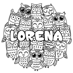Coloraci&oacute;n del nombre LORENA - decorado b&uacute;hos