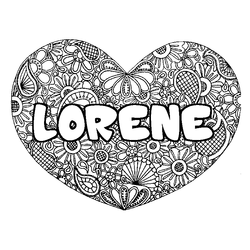 Coloraci&oacute;n del nombre LORENE - decorado mandala de coraz&oacute;n