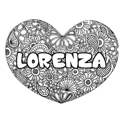 Coloraci&oacute;n del nombre LORENZA - decorado mandala de coraz&oacute;n
