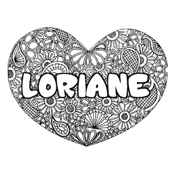 Coloraci&oacute;n del nombre LORIANE - decorado mandala de coraz&oacute;n