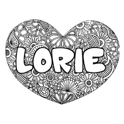 Coloraci&oacute;n del nombre LORIE - decorado mandala de coraz&oacute;n