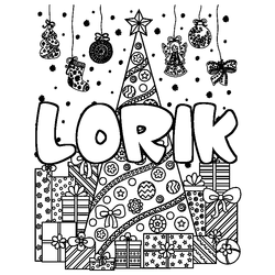 Coloraci&oacute;n del nombre LORIK - decorado &aacute;rbol de Navidad y regalos