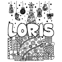 Coloraci&oacute;n del nombre LORIS - decorado &aacute;rbol de Navidad y regalos