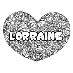 Coloraci&oacute;n del nombre LORRAINE - decorado mandala de coraz&oacute;n