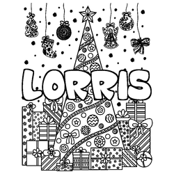 Coloraci&oacute;n del nombre LORRIS - decorado &aacute;rbol de Navidad y regalos