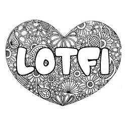 Coloraci&oacute;n del nombre LOTFI - decorado mandala de coraz&oacute;n