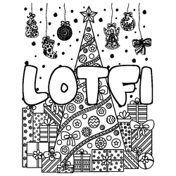 Coloraci&oacute;n del nombre LOTFI - decorado &aacute;rbol de Navidad y regalos