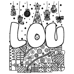 Coloraci&oacute;n del nombre LOU - decorado &aacute;rbol de Navidad y regalos