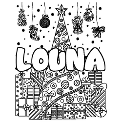 Coloraci&oacute;n del nombre LOUNA - decorado &aacute;rbol de Navidad y regalos