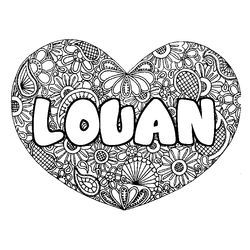 Coloraci&oacute;n del nombre LOUAN - decorado mandala de coraz&oacute;n