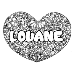 Coloraci&oacute;n del nombre LOUANE - decorado mandala de coraz&oacute;n