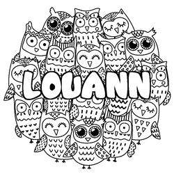 Coloraci&oacute;n del nombre LOUANN - decorado b&uacute;hos