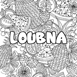Coloraci&oacute;n del nombre LOUBNA - decorado mandala de frutas