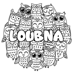 Coloraci&oacute;n del nombre LOUBNA - decorado b&uacute;hos